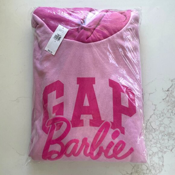 GAP Tops - GAP x Barbie Pink Arch Hoodie Kanga Pocket Pullover NWT Size L